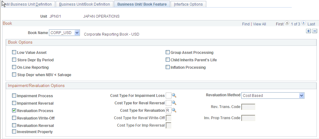 Business Unit/Book Feature page