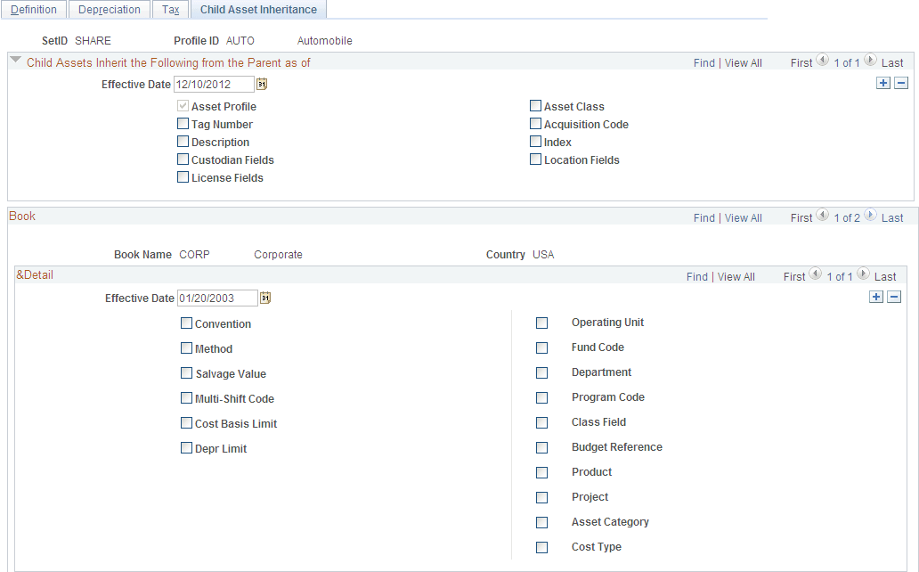 Asset Profiles - Child Asset Inheritance page