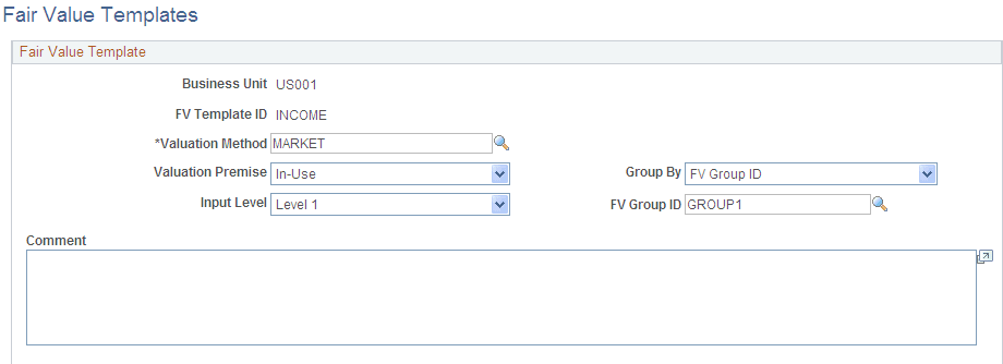 Fair Value Templates page