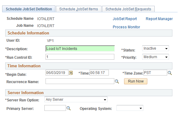 Schedule JobSet Definition page