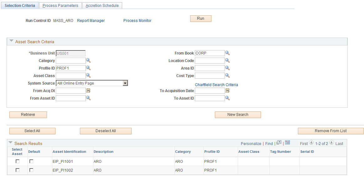 ARO Measurement in Mass - Selection Criteria page