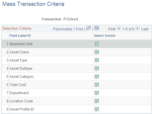 Mass Transaction Criteria page