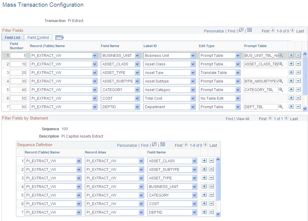 Mass Transaction Configuration page