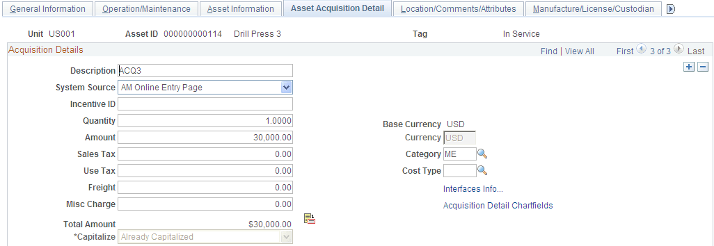 Asset Acquisition Detail page (6 of 6)