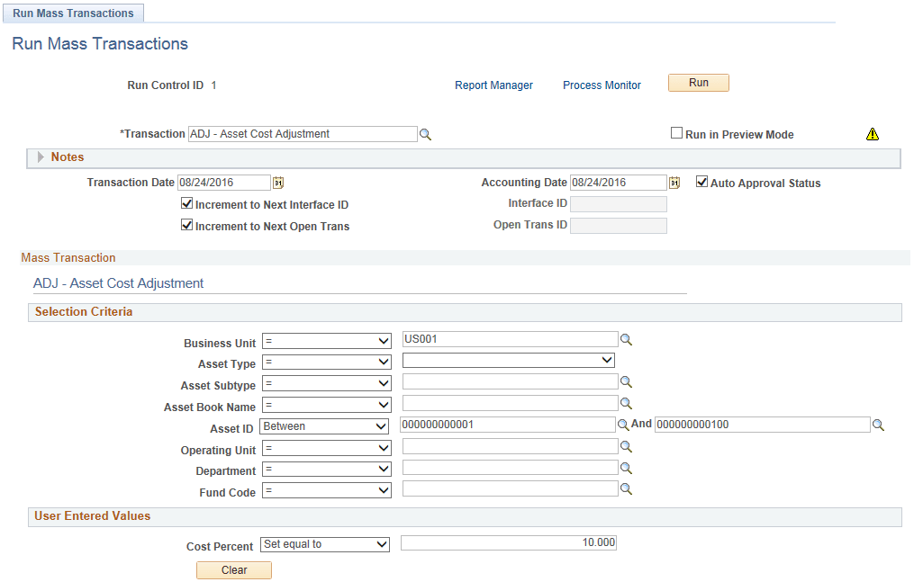 Run Mass Transactions page (2 of 2)