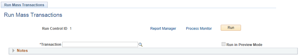 Run Mass Transactions page (1 of 2)