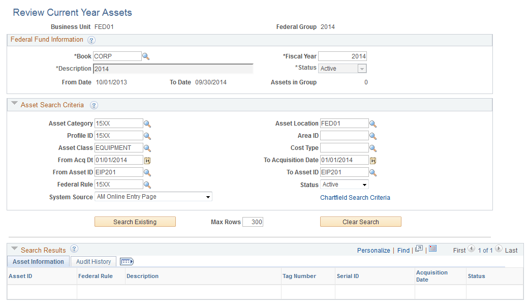 Review Current Year Assets page