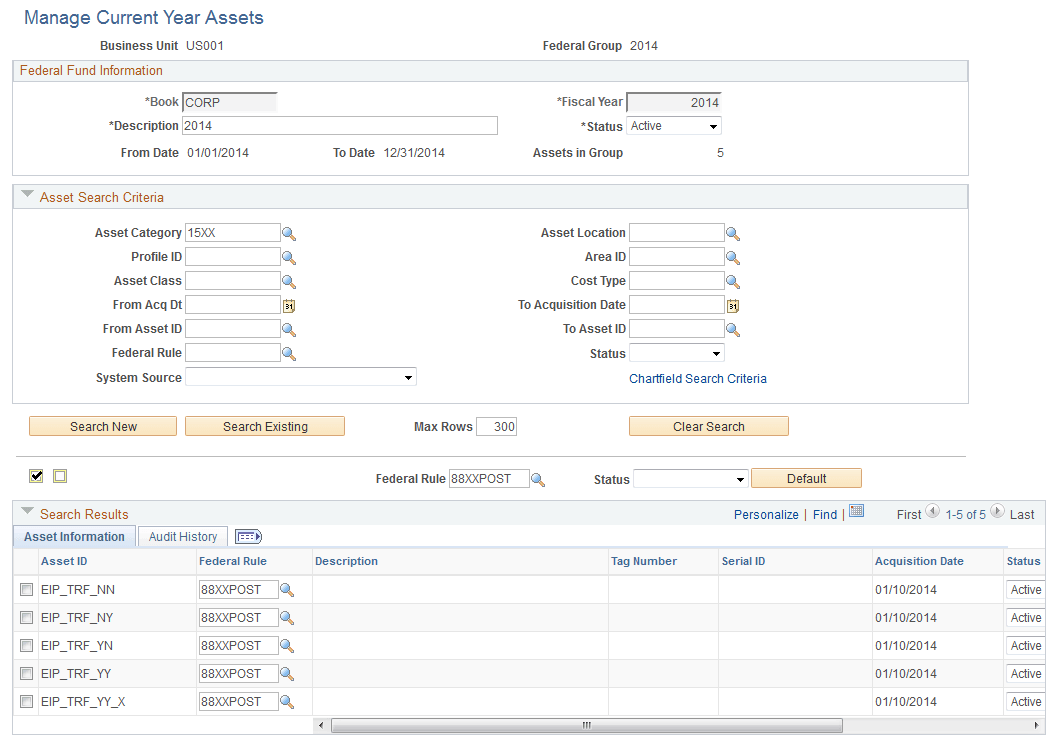 Manage Current Year Assets page