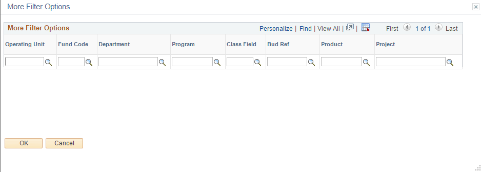 ChartField Search Criteria - More Filter Options Page