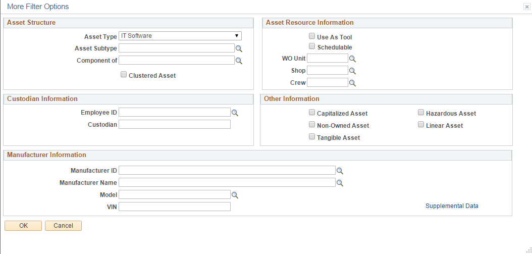 Additional Search Criteria - More Filter Options Page