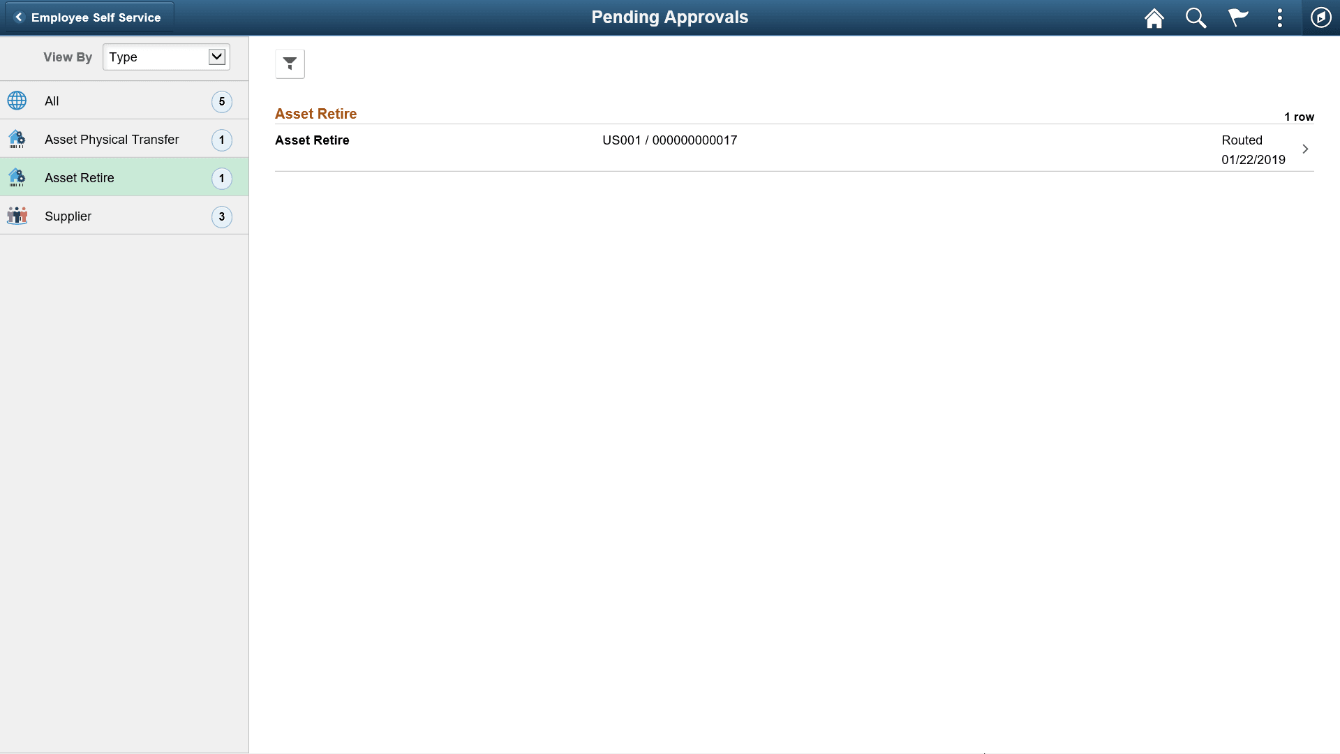 Pending Approvals - Asset Retire page