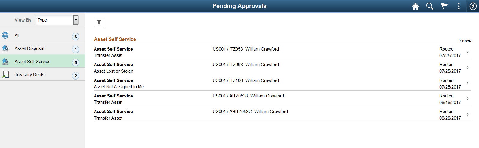 Asset Self Service page
