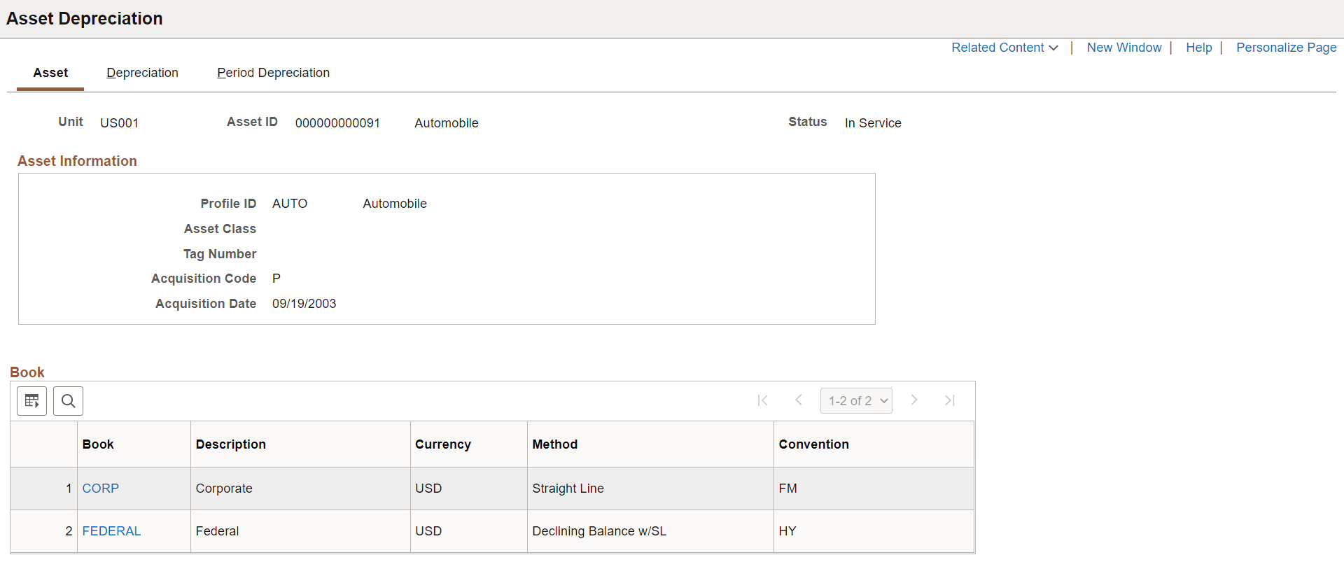 Asset Depreciation - Asset page