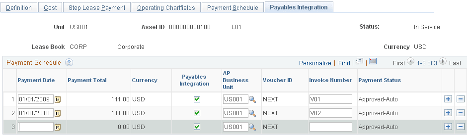 Payables Integration page