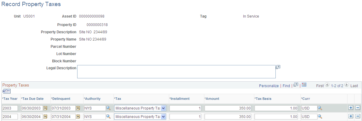 Record Property Taxes page