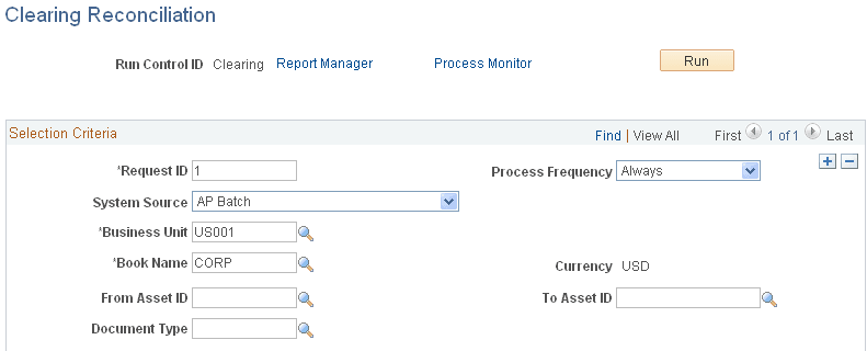 Clearing Reconciliation page