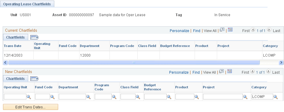 Operating Lease Chartfields page