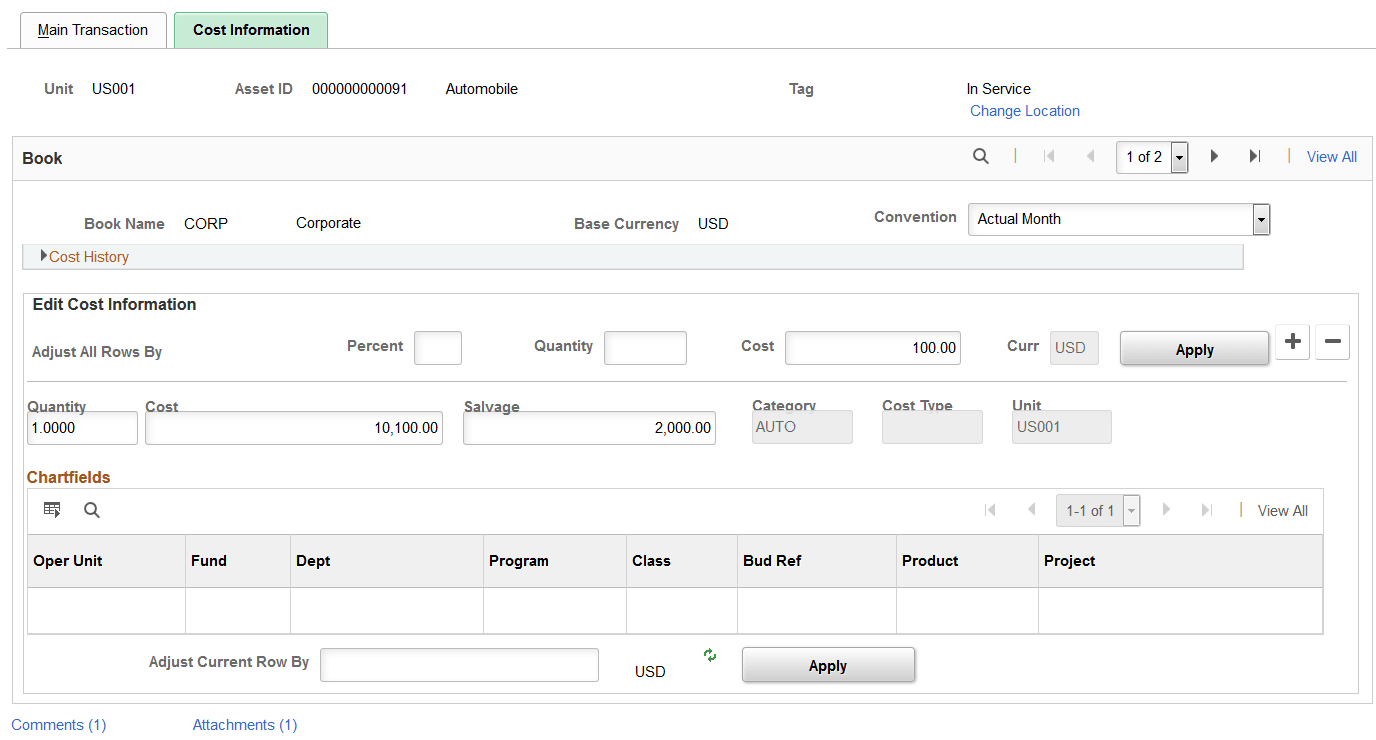 Cost Information page