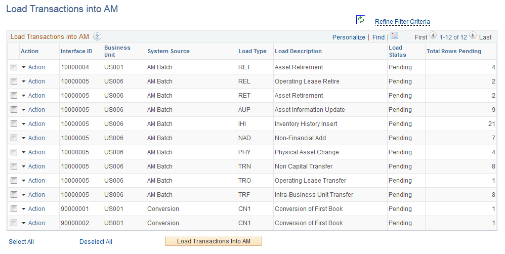 Load Transactions into AM page