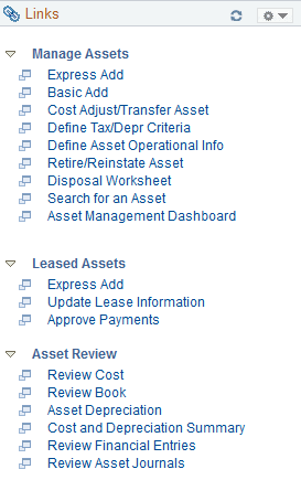 Asset Management Workcenter - Links page