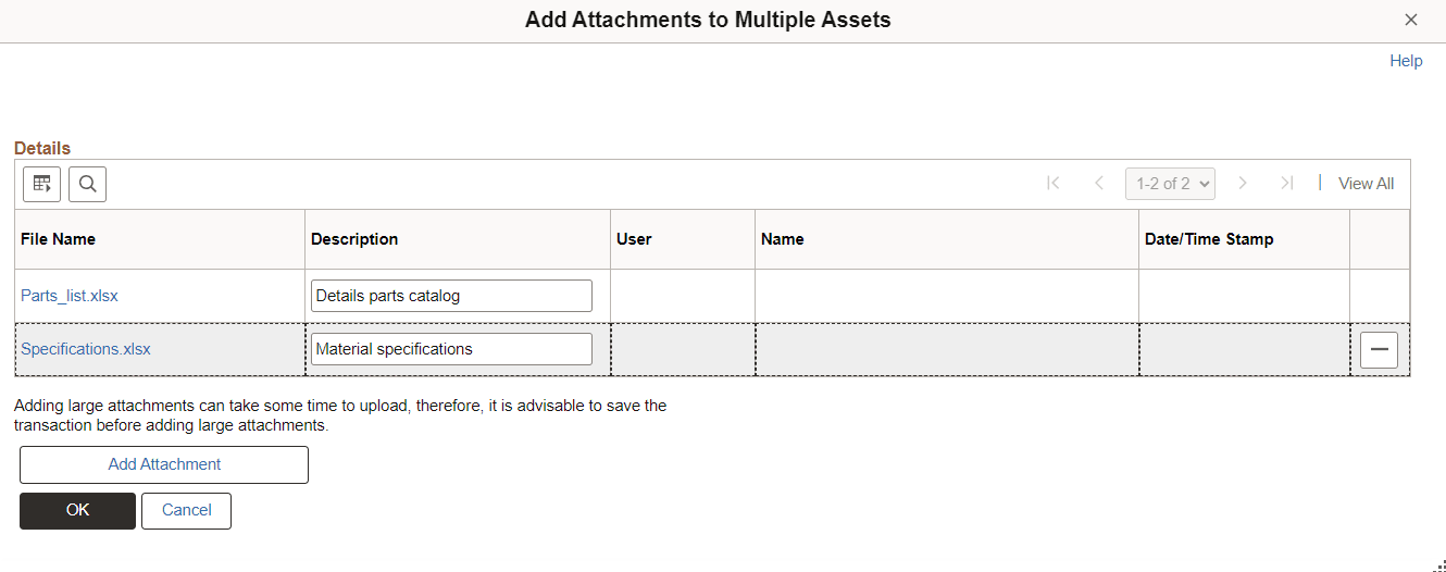 Add Attachments to Multiple Assets page