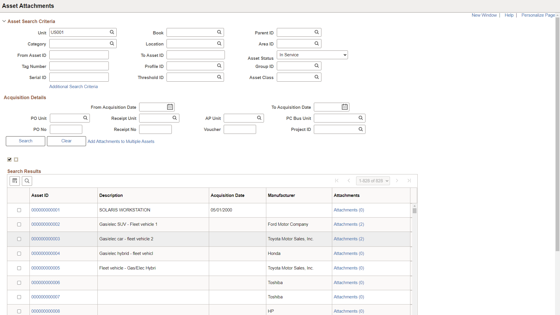 Asset Attachments page