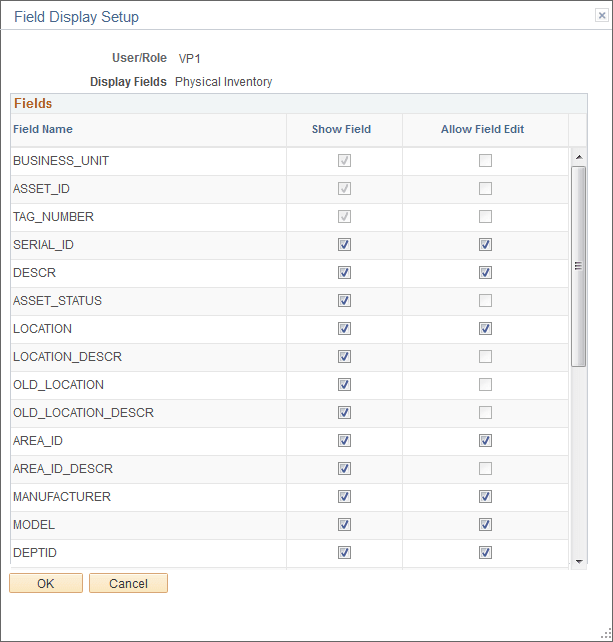 Scan Options - Field Display Setup page