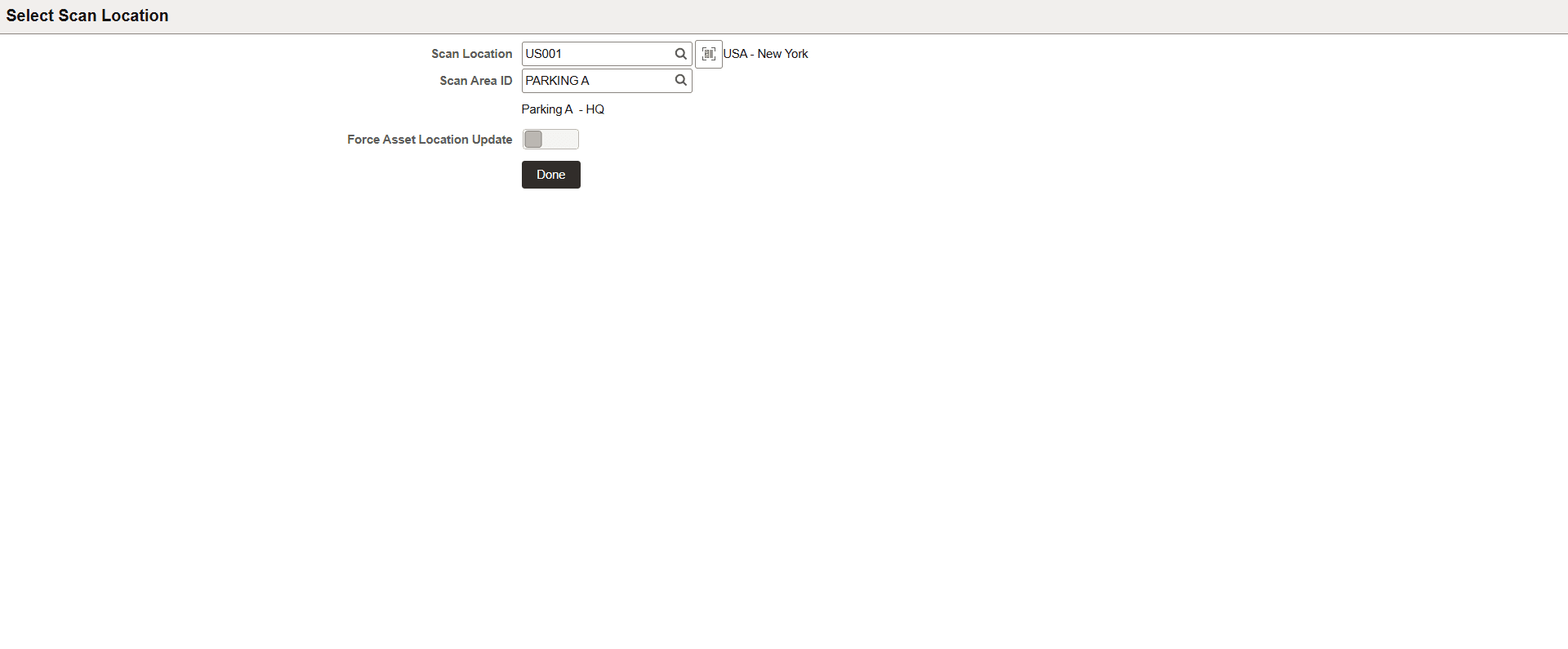 Select Scan Location page