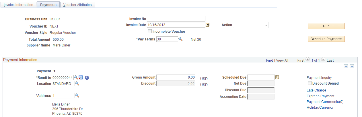 Voucher - Payments page (Add mode) 1 of 2