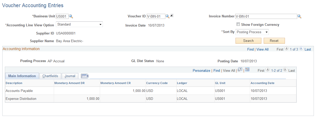 Voucher Accounting Entries page