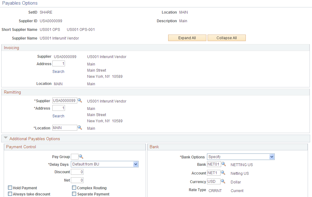 Payables Options Netting Bank
