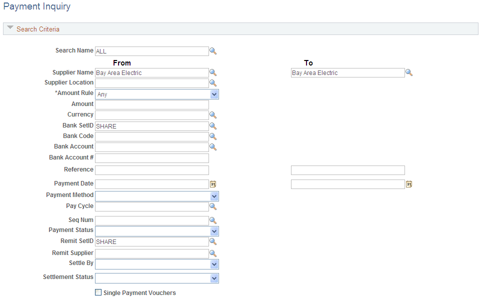 Payment Inquiry page (1 of 3)