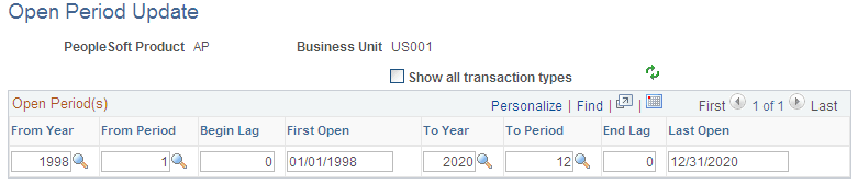 Open Period Update page