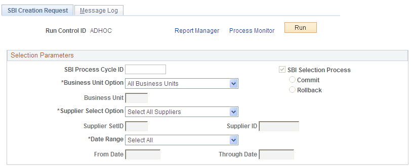 SBI Creation Request page
