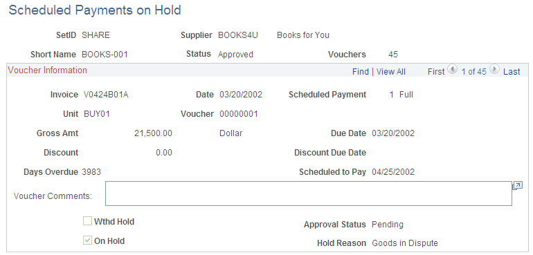 Scheduled Payments on Hold page