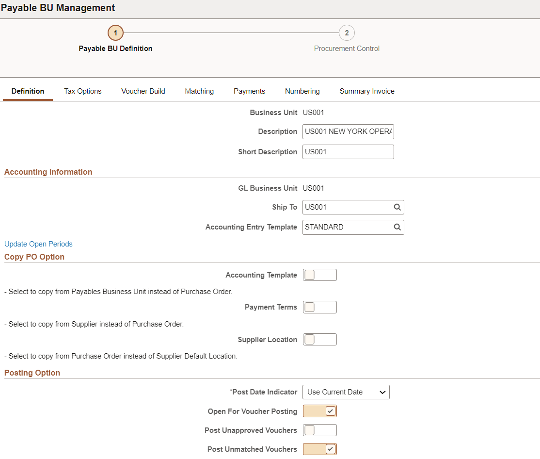 Payable BU Definition