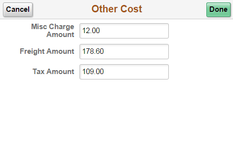 Other Cost Page - Tablet