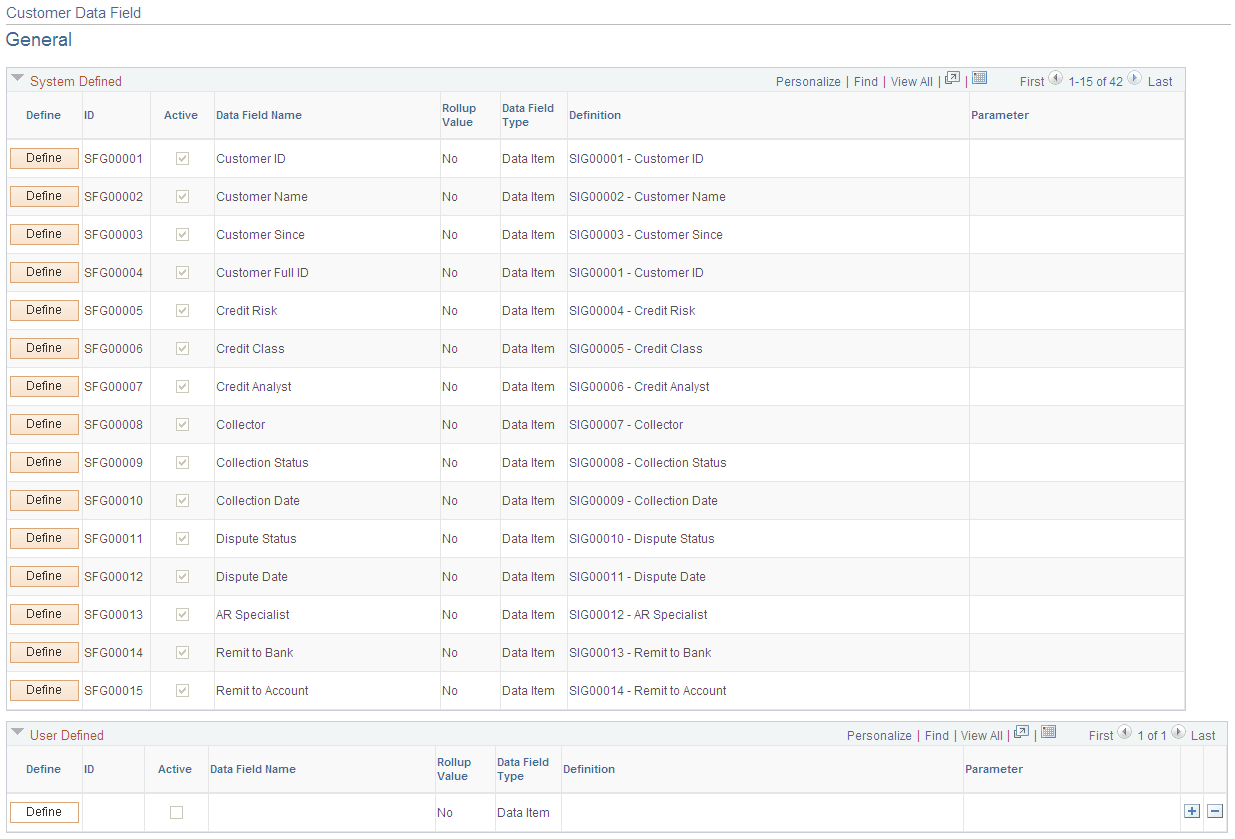 Customer Data Field page