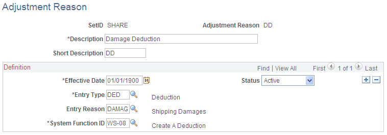 Adjustment Reason page