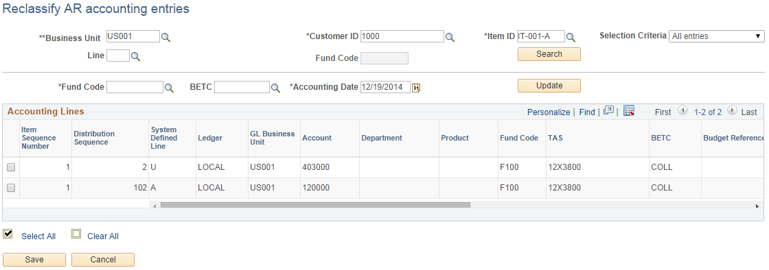 Reclassify AR accounting entries page
