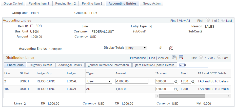 Group Entry - Accounting Entries page