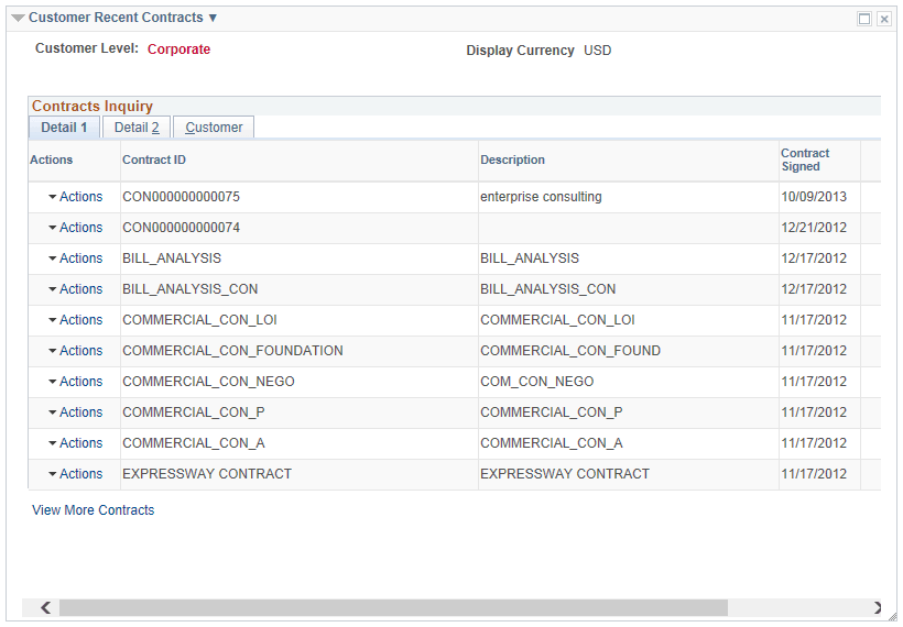 Customer Recent Contracts pagelet