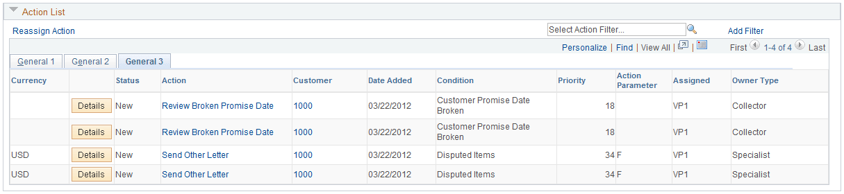 Action List - General 3 tab