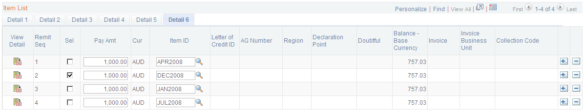 Payment Worksheet Application page - Detail 6 tab