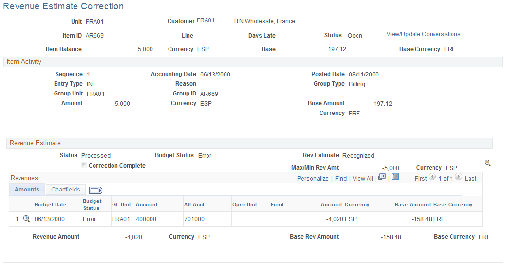 Revenue Estimate Correction page