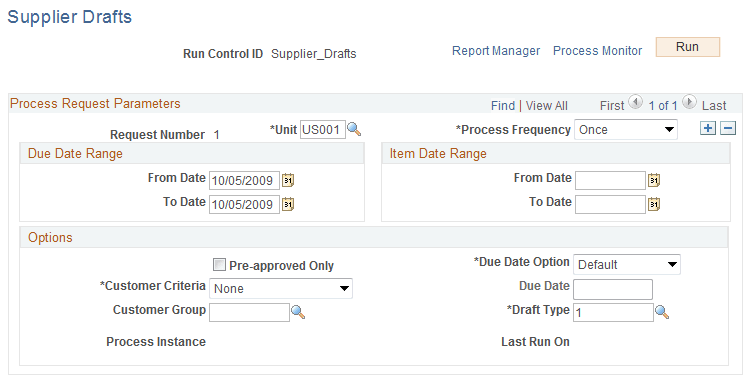Supplier Drafts page