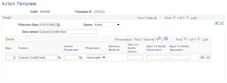 Action Template page