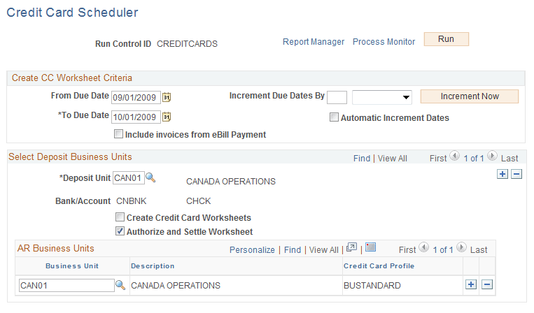 Credit Card Scheduler page