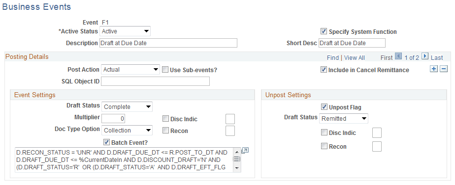 Business Events page
