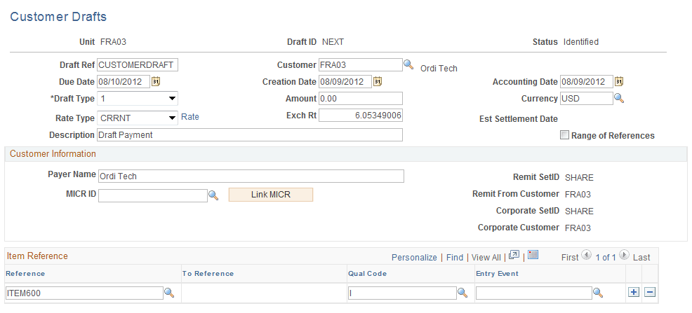 Customer Drafts page